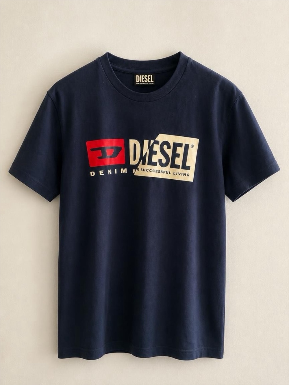 Diesel Navy Short-Sleeve Logo Tee with Red Accent